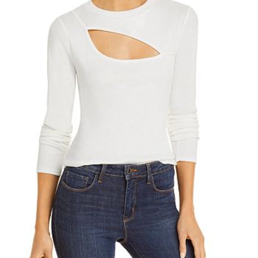 Aqua White Cut out Ribbed Long‎ Sleeve Top Large